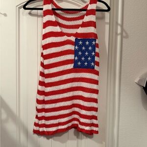 USA Flag Knit Tank Top | Patriotic Red White Blue Sweater Tank | Size M